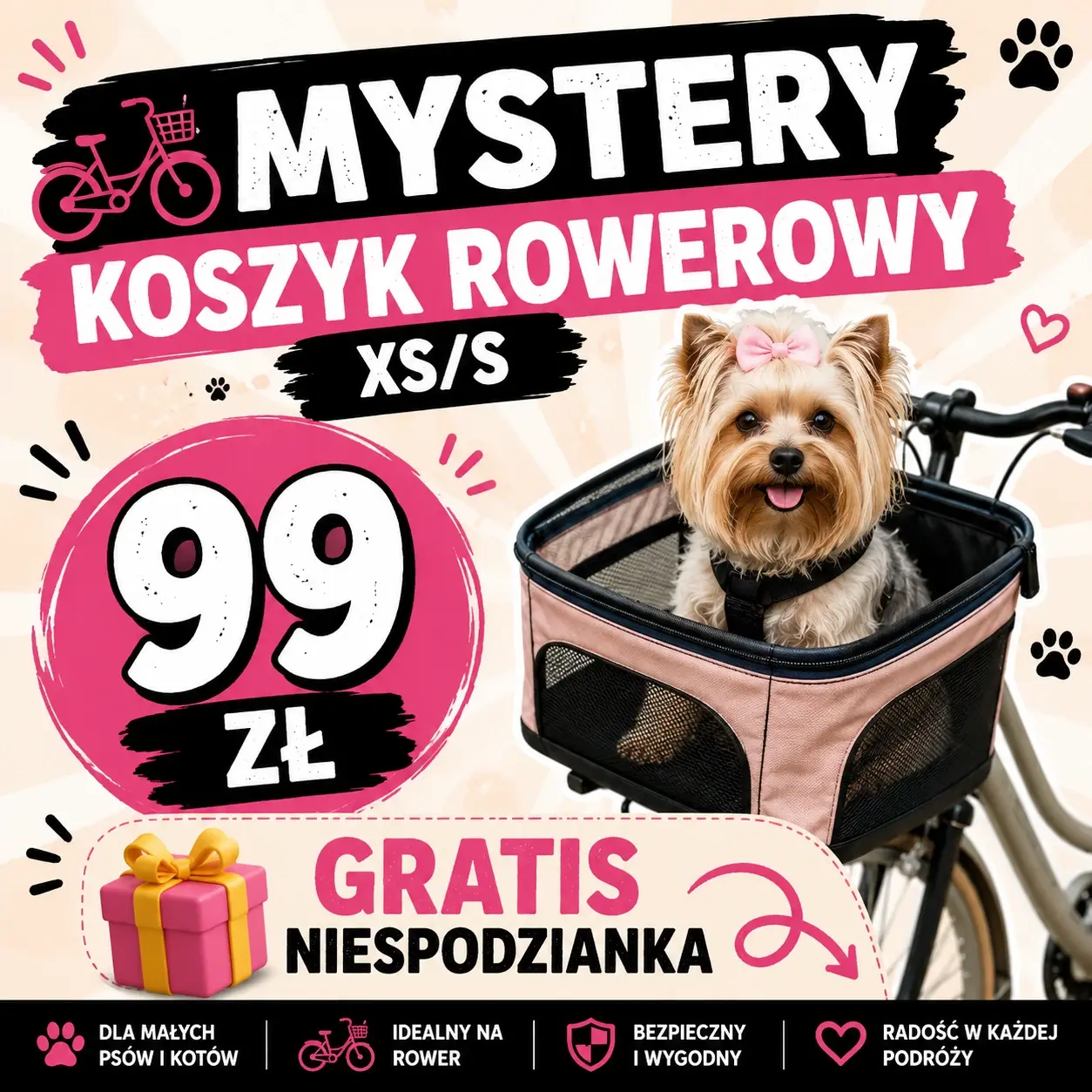 MYSTERY KOSZYK NA ROWER DLA MAŁEGO PSA I KOTA 