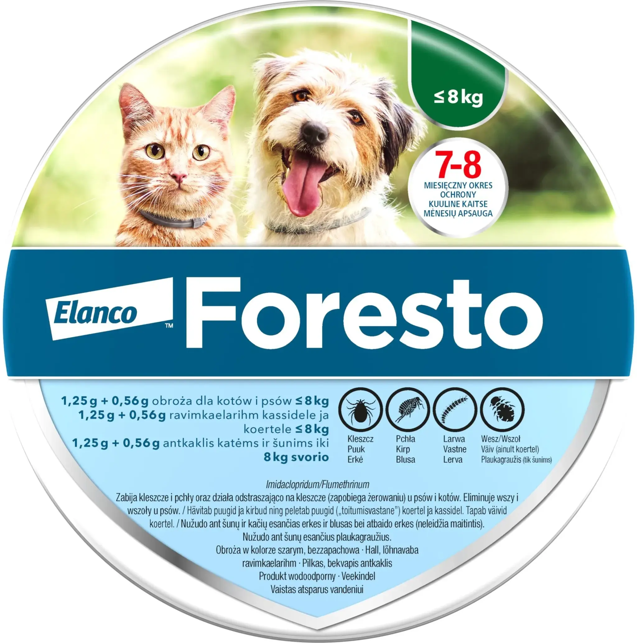 Foresto obroża przeciwko pchłom i kleszczom dla kotów i małych psów poniżej 8 kg