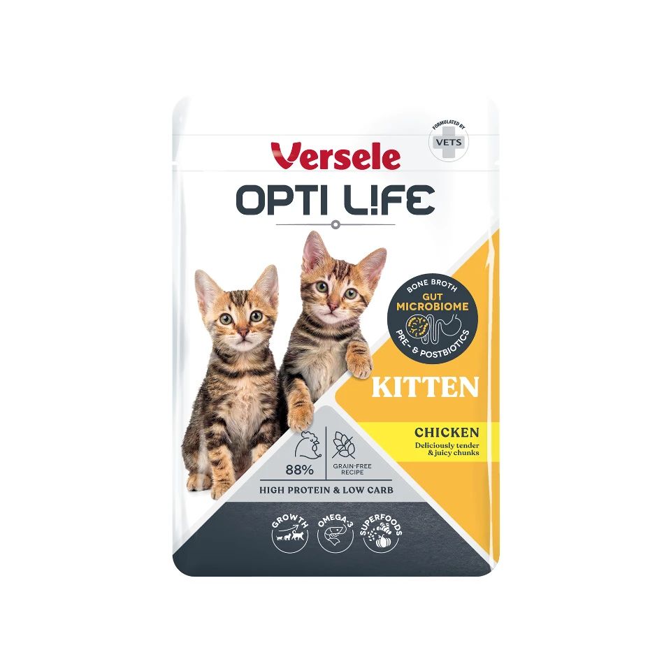 OPTI LIFE Cat Kitten Chicken Chunks in Broth – mokra karma dla kociąt z kurczakiem 85 g