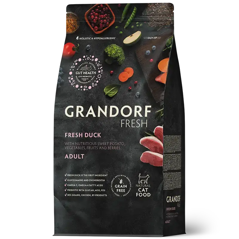 GRANDORF FRESH DUCK- karma z kaczką dla kotów dorosłych, szczególnie alergicznych kotów o wrażliwym układzie pokarmowym 2kg