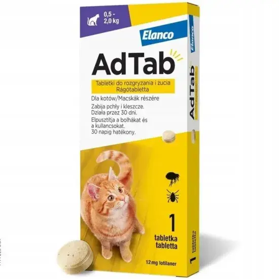 AdTab tabletka na pchły i kleszcze kot, 0,5-2kg 12mg lotilaner