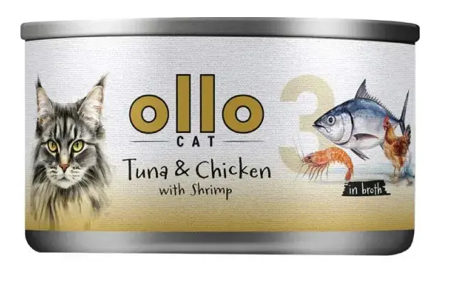 Ollo Cat nr 3 tuńczyk i kurczak z krewetkami 70g - karma mokra dla kota w sosie własnym