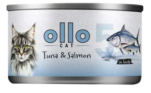 Ollo Cat nr 5 tuńczyk i łosoś 70g - karma mokra dla kota w sosie własnym