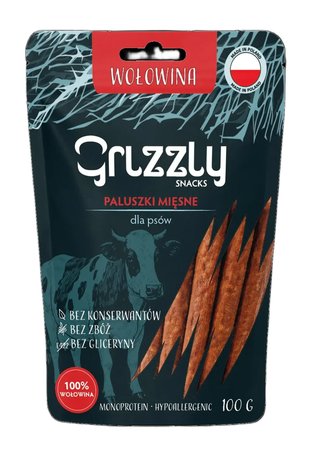 Grizzly Mięsne Paluszki z Wołowiny 100g - 100% naturalne przysmaki treningowe dla psa