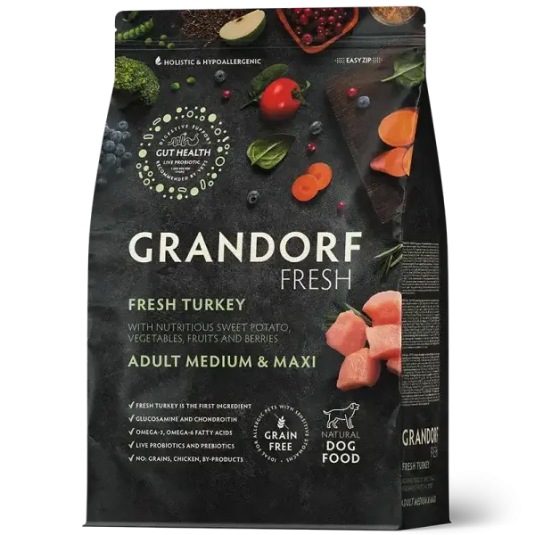 GRANDORF FRESH TURKEY- karma z indykiem dla psów dorosłych średnich i dużych ras 1kg
