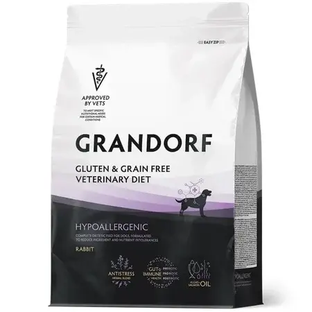 GRANDORF DOG VET HYPOALLERGENIC – KRÓLIK Pełnoporcjowa karma dietetyczna dla psów z alergiami i nietolerancjami pokarmowymi 3kg